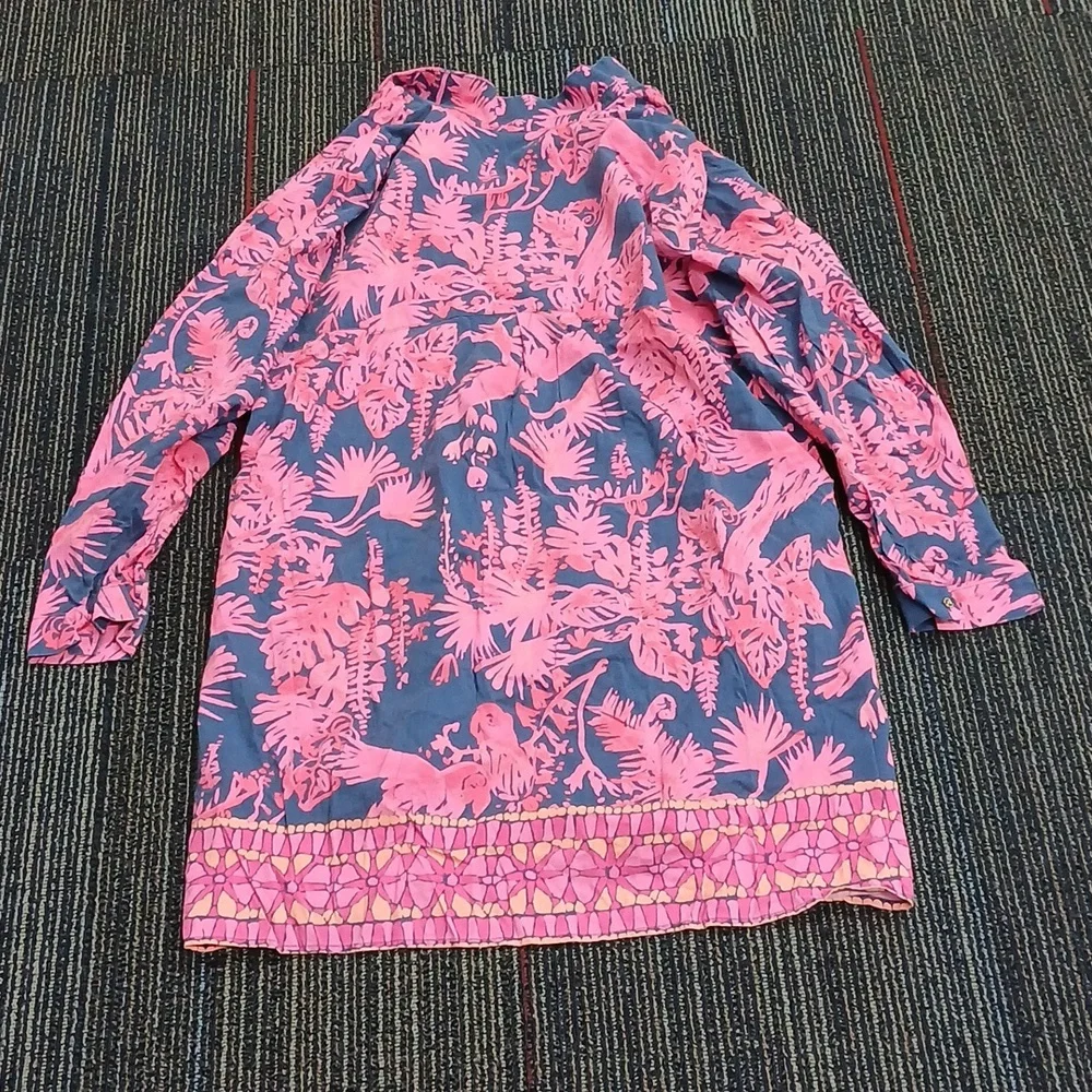 Lilly Pulitzer Lillith Tunic Dress XL Rayon Indigo Night 3/4 Roll Sleeve - Picture 7 of 8